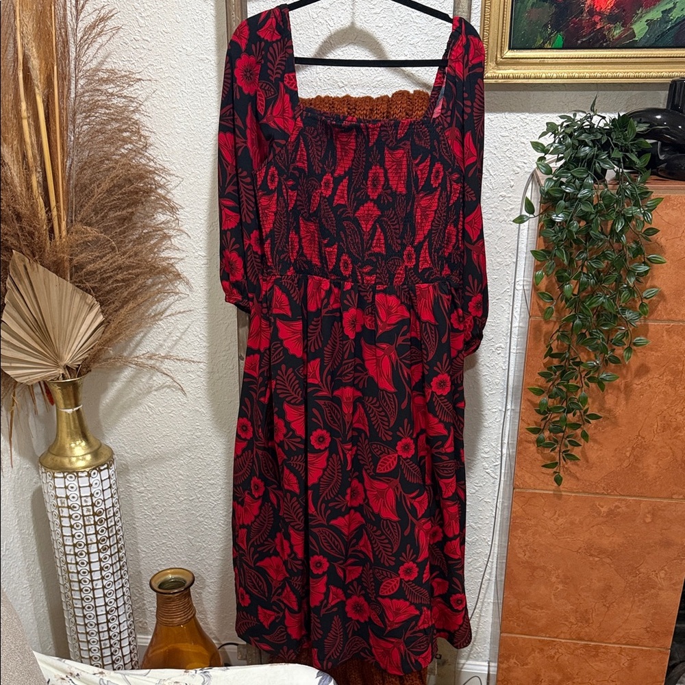 Target Red and Black Floral Long Sleeve Dress